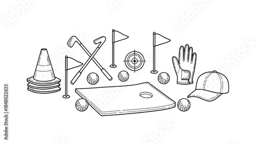 Golf equipment graphic illustration collection on white background