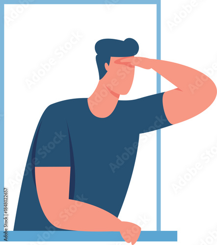 Person looking out window searching observing horizon