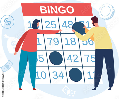 People playing Bingo game marking numbers for winning
