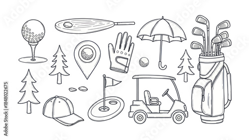 Golf equipment collection vector illustration isolated elements for design