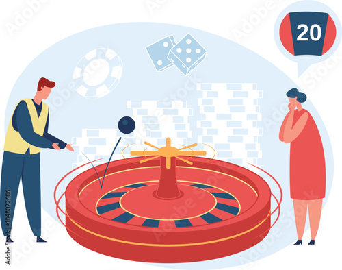 Players spinning roulette wheel gambling in casino