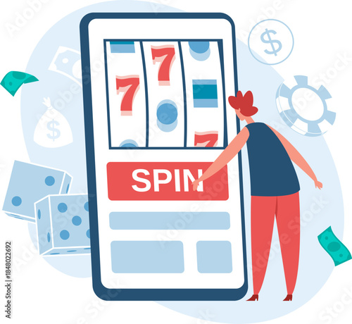 Person playing online slot machine on smartphone