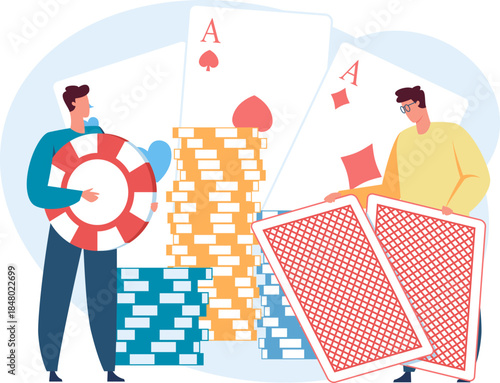 People playing cards engaging in gambling and betting