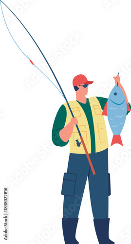 Man fishing holding rod and big catch