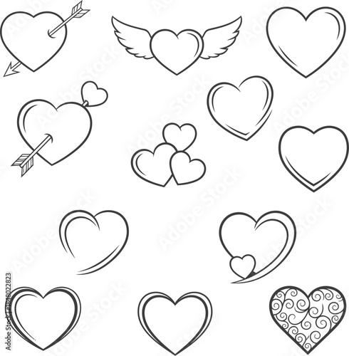 Collection of hand drawn heart symbols for valentine's day