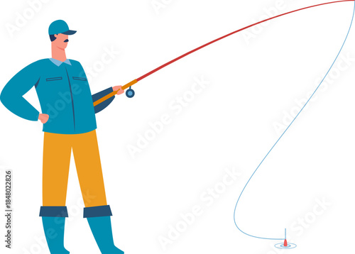 Man fishing with rod and bobber in water