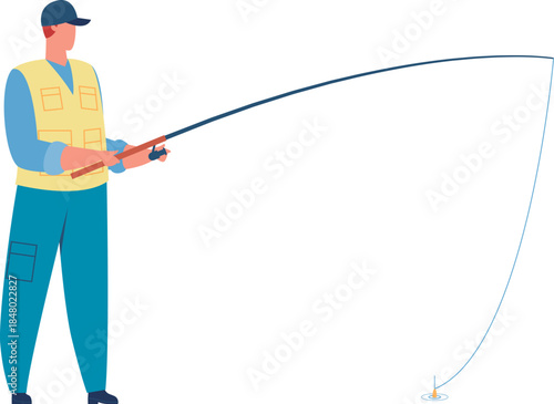 Fisherman holding rod patiently waiting for bite