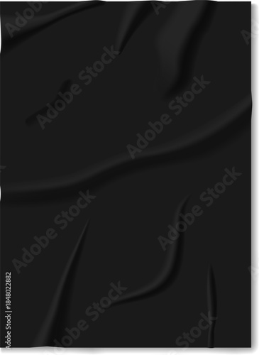 Black crumpled glued paper texture background