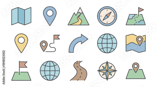 Set of navigation icons on black background