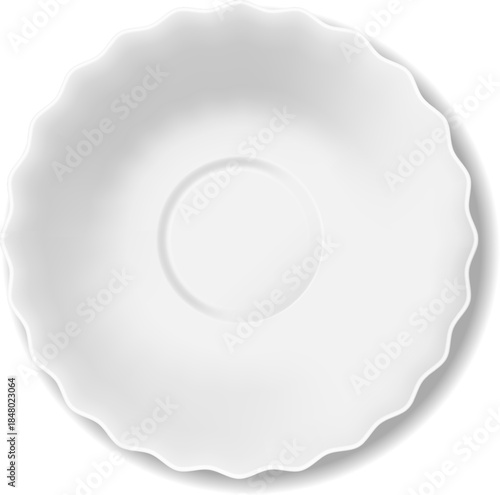 Empty white round saucer with wavy edges