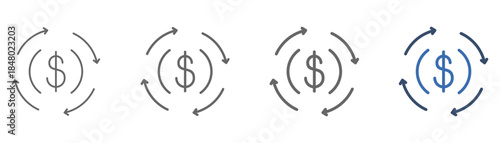 
outline icon set circular economy with four arrows and money design