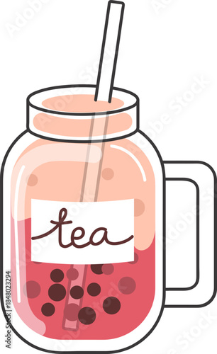 Bubble tea drink with boba pearls in a mason jar