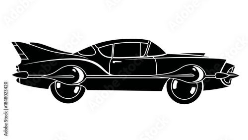 Stylized black silhouette of a vintage american car