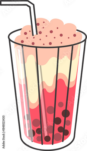 Bubble tea drink with straw in glass