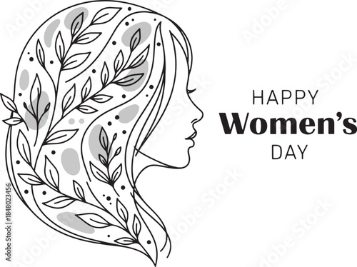 Happy women's day illustration with floral hair
