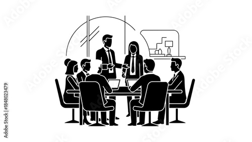 Business meeting discussion and presentation in modern office