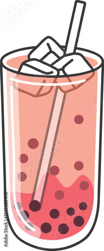 Bubble tea drink with tapioca pearls and ice