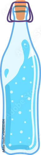 Reusable glass bottle containing sparkling water