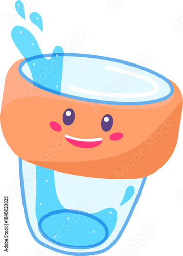 Happy cartoon glass smiling splashing fresh water