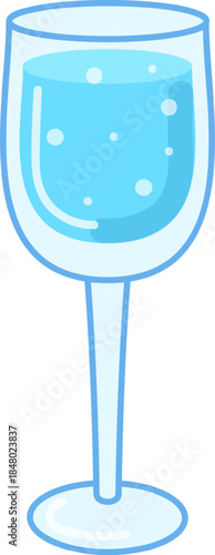 Glass champagne flute holding sparkling blue water