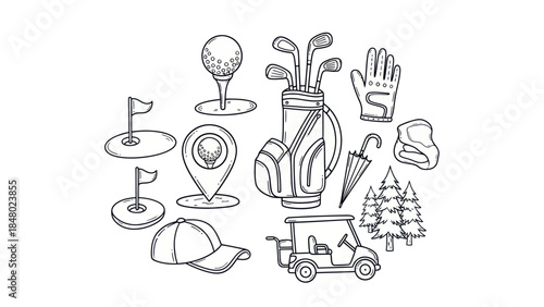 Golfing equipment collection vector illustrations for design and advertising