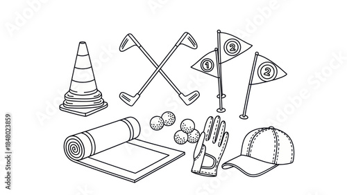 Golfing equipment collection vector illustration of sports items and accessories