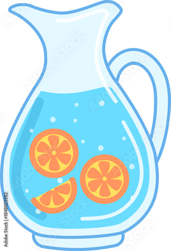 Glass pitcher holding refreshing orange water with fruit slices