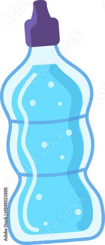 Water bottle holding blue refreshing liquid with bubbles