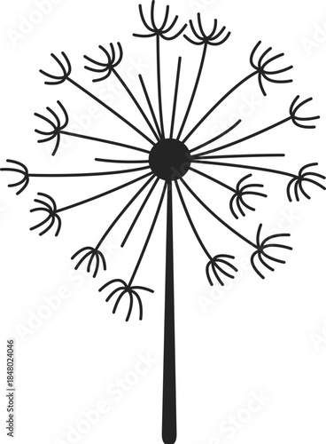 Dandelion seed head flying pollen simple line drawing