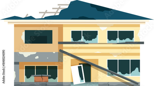 Damaged house showing urban destruction and disaster