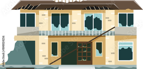 Damaged building illustrating housing crisis and real estate collapse