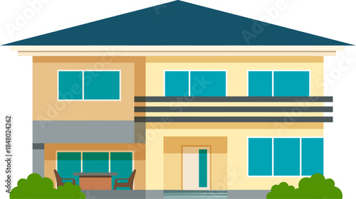 Modern two story house with balcony illustration