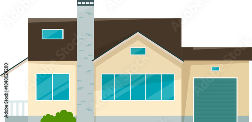 Suburban family house with garage and chimney