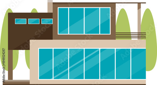 Contemporary house architecture featuring large glass windows