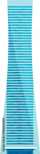 Modern skyscraper building twisting with blue windows