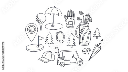 Golfing essentials vector illustration of equipment and accessories