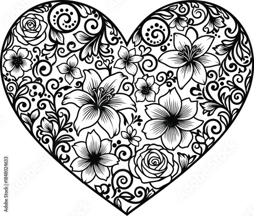 Beautiful floral heart illustration with intricate details