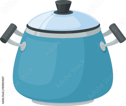 Cooking pot with lid and handles cartoon drawing