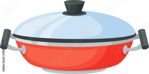 Red cooking pot with lid for cooking food