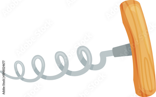 Corkscrew with wooden handle opening wine