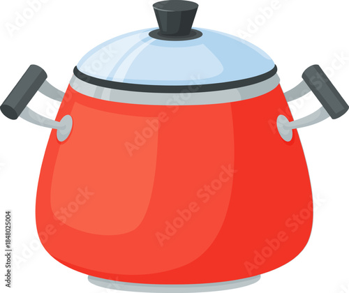 Red cooking pot with lid for culinary use
