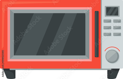 Red microwave oven modern kitchen appliance heating food