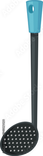 Slotted spoon with blue handle isolated on white