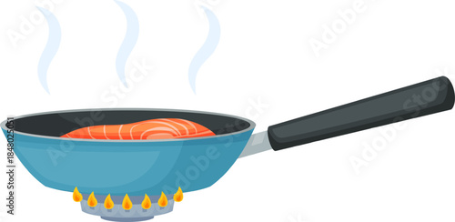 Salmon fillet cooking in frying pan for dinner