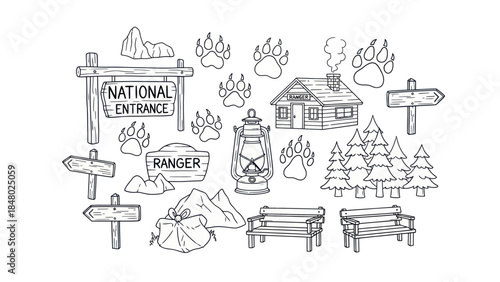 Outdoorsy vector illustrations of national park elements and nature