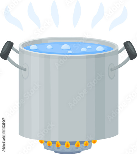 Water boiling in pot on gas stove burner