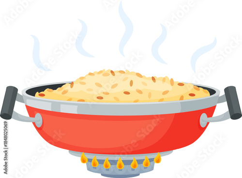 Cooking food in a pan on a hot stovetop