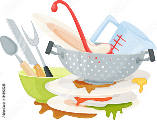 Stack of dirty dishes needing to be washed