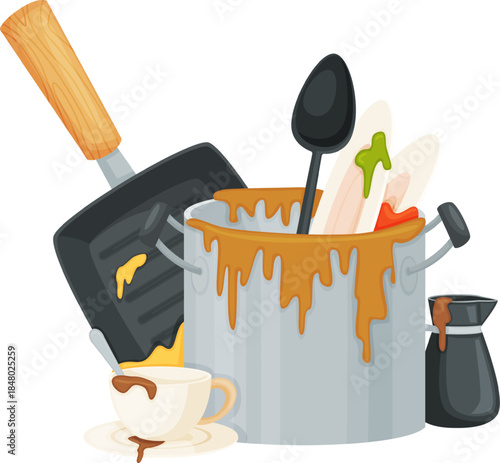 Pile of dirty dishes needing to be cleaned