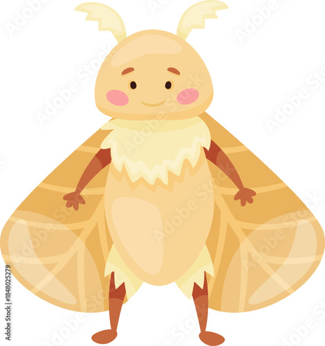 Cute cartoon moth character smiling